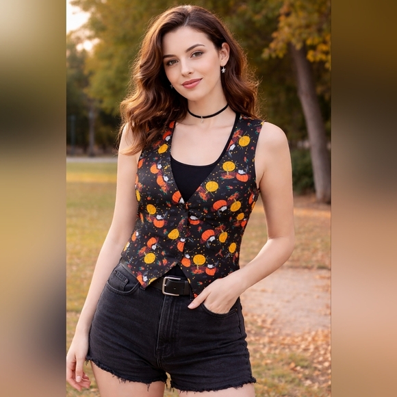 Basic Editions Tops - Vintage 90s Basic Editions Black Halloween Cat Vest